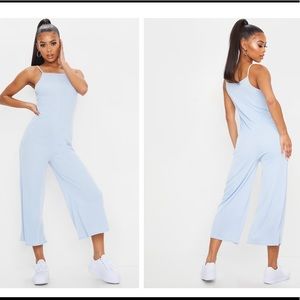 Baby Blue Rib Wide Leg Culotte Jumpsuit